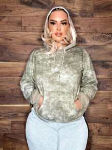 SHEIN SXY Plus Size Tie-Dye Sweatshirt With Drawstring - Apricot - View 4