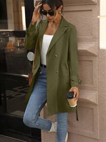 SHEIN Clasi 女款綠色雙排扣風衣夾克