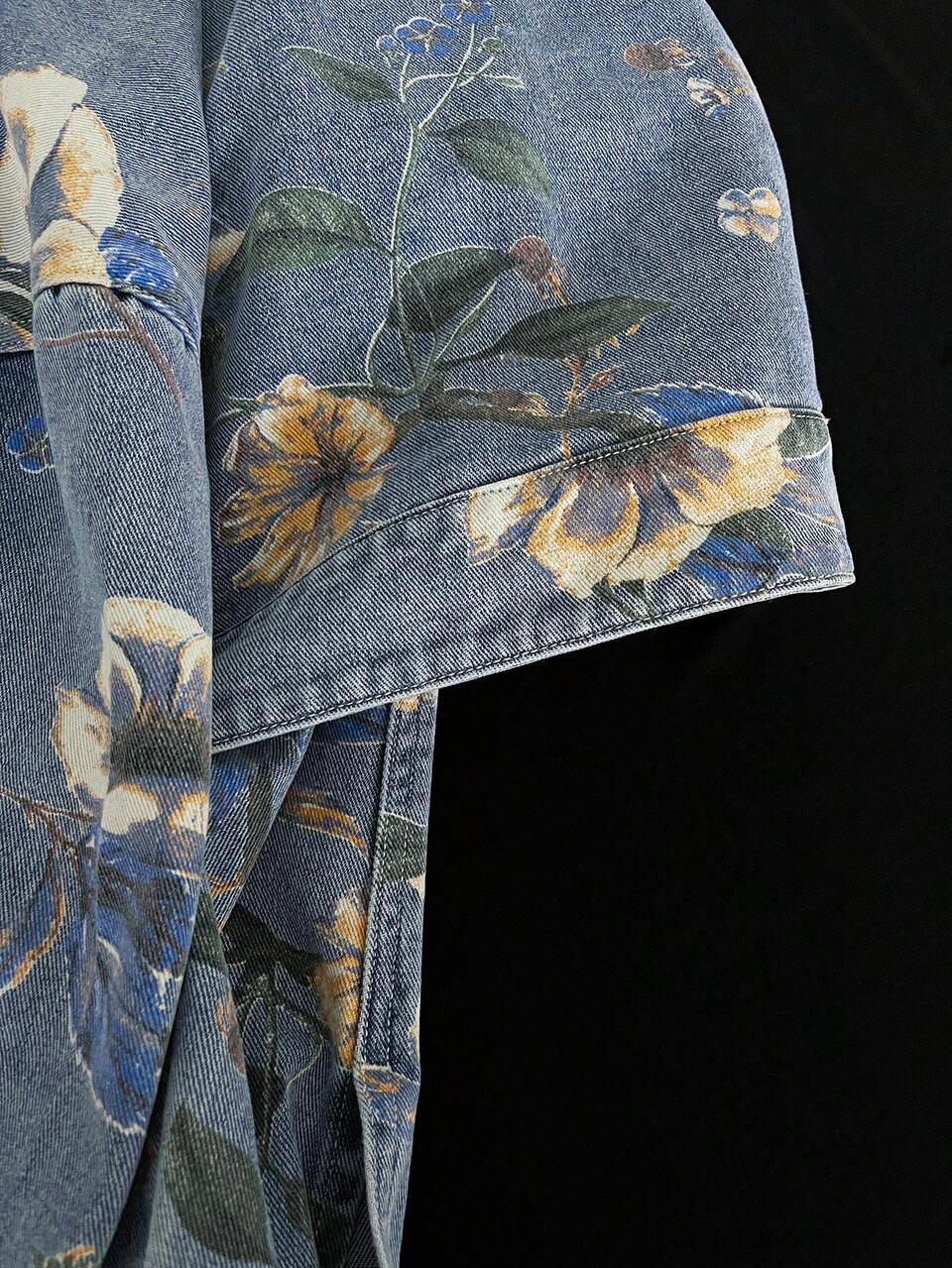 Women's Floral Printed Open-Front Denim Jacket Y2k