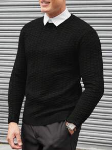 EURMUSE Men's Solid Color Jacquard Sweater Without Shirt - Black - View 5