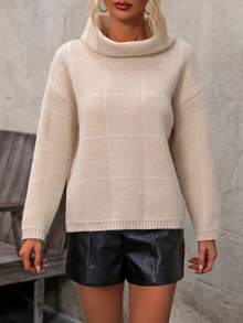 SHEIN Frenchy Áo len cổ tròn thả vai cho nữ - Màu Khaki - Xem 3