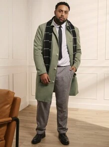 Manfinity VCAY Loose Plus Size Men's Text Patch Woven Casual Long Trench Coat, For Fall Winter - Green - View 4