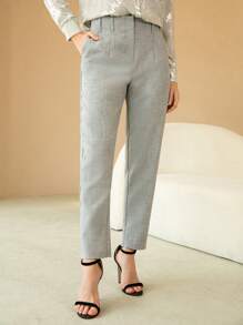 SHEIN BIZwear Của phụ nữ Hình nón Chân Quần tây - Xám - Xem 1