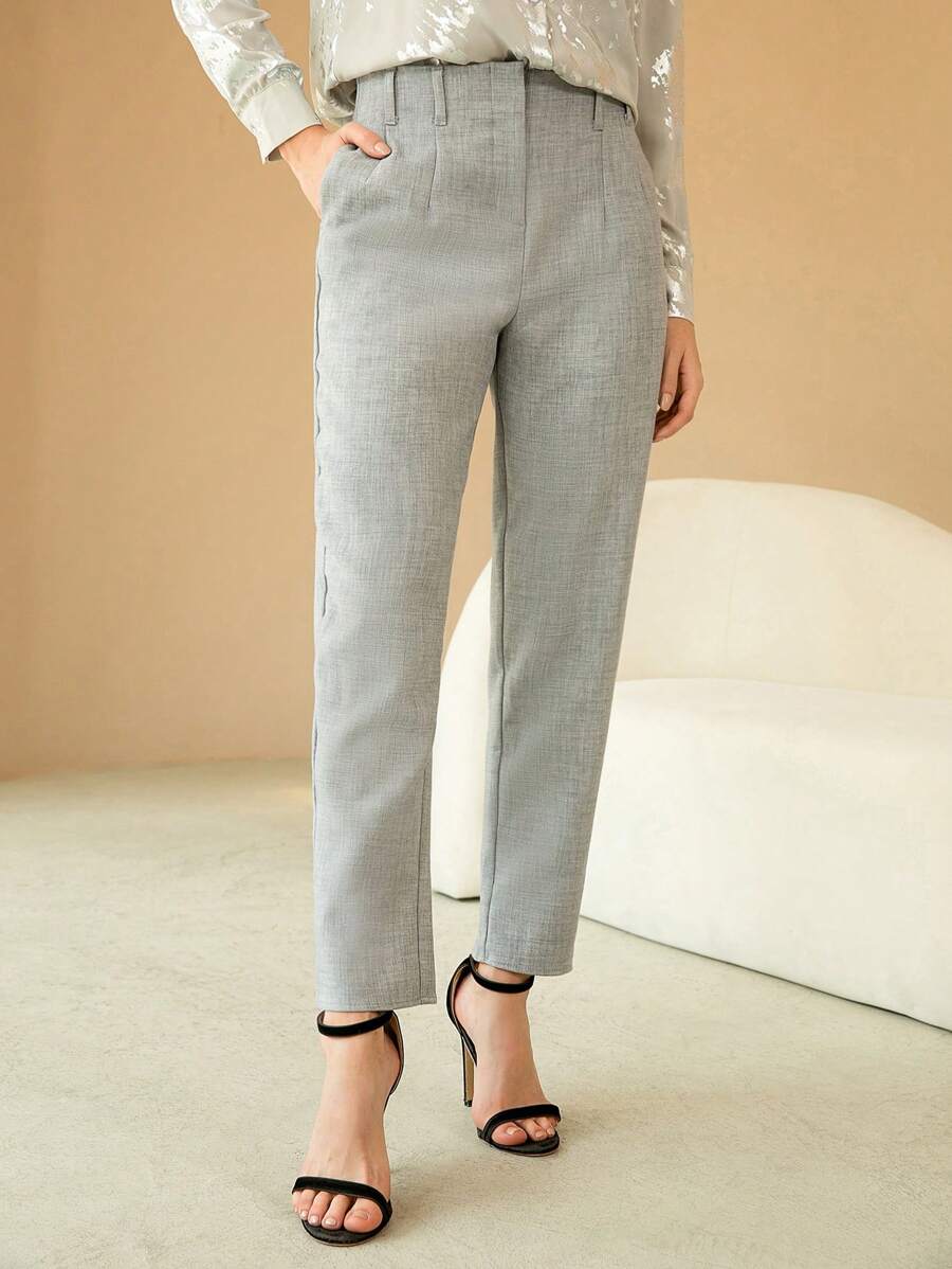 SHEIN BIZwear Của phụ nữ Hình nón Chân Quần tây - Xám - Xem 1