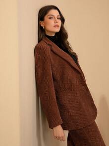 SHEIN BIZwear 純色西裝套裝 - 咖啡棕 - 查看 7