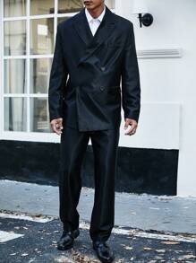Calvornis Men's Plus Size Double Breasted Suit Set - Black - View 4
