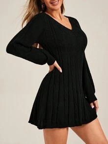 SHEIN Essnce Kabelstickad Sweater Klänningar - Svart - Visa 6