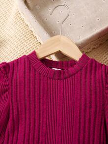 SHEIN 小女孩蓬鬆袖下擺泡泡袖連身裙 - 玫紅色 - 查看 6