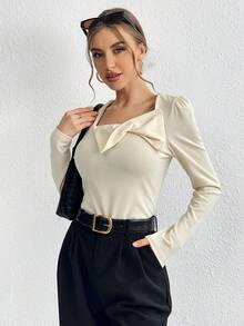 SHEIN Essnce 女士蝴蝶結裝飾泡泡袖t恤