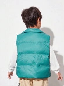 SHEIN Toddler Boys' Casual Sleeveless Jacket With Stand Collar And Thick Interlining, Solid Color - Green - View 2