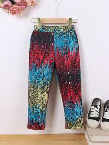 SHEIN Little Girls' Personalized Sequined Long Pants For Spring And Autumn - Multicolor - View 3