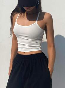 Dazy Star Women's Ruffle Detail Cami Top Tank Tops - White - View 3