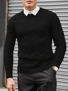 EURMUSE Men's Solid Color Jacquard Sweater Without Shirt - Black - View 4