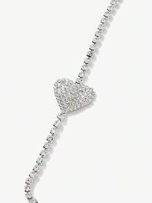 SHEIN BAE European And American New Personalized Heart & Rhinestone Decor Chest Chain Accessory, Sexy Bikini Jewelry Body Chain For Women - Silver - View 3