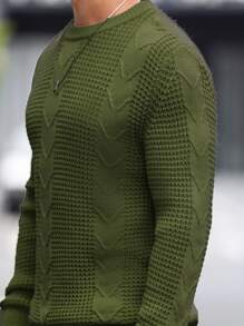 Manfinity Homme 男士純色長袖毛衣 - 軍綠色 - 查看 8