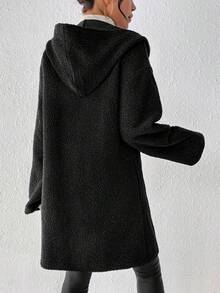 SHEIN Essnce áo có mũ Áo khoác Với dây kéo - màu đen - Xem 2