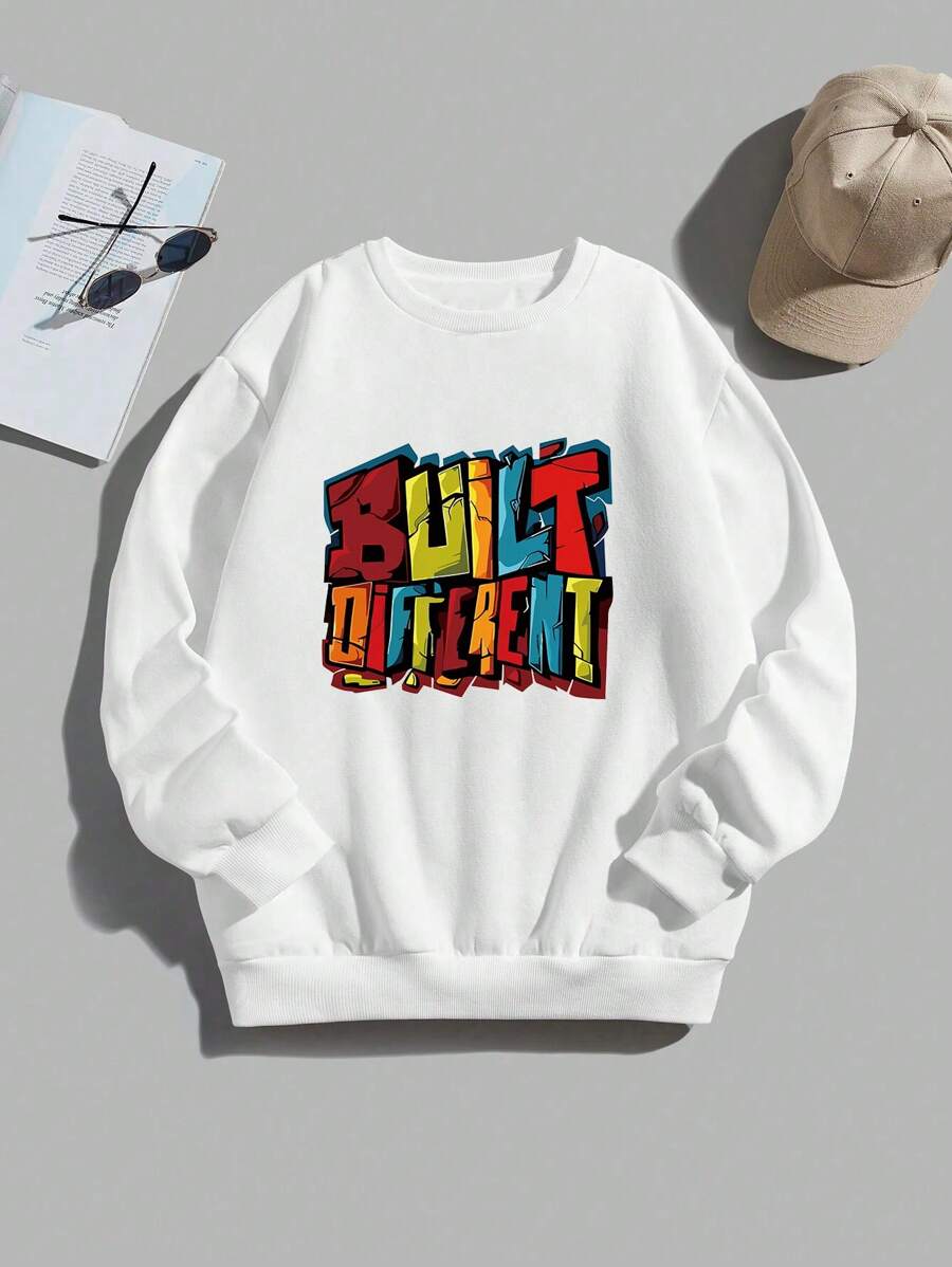 SHEIN Con trai In thư Áo nỉ - trắng - Xem 1