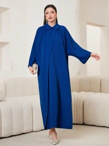 Al Najma Ladies' Blue Turkish Long Shirt Kaftan Jalabiya Dress - Blue - View 5