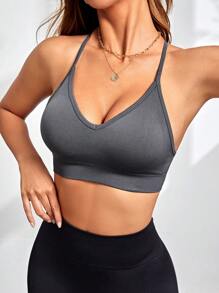 Easithlete Sujetador Deportivo Sin Costuras Y Sin Espalda - Gris - Ver 1