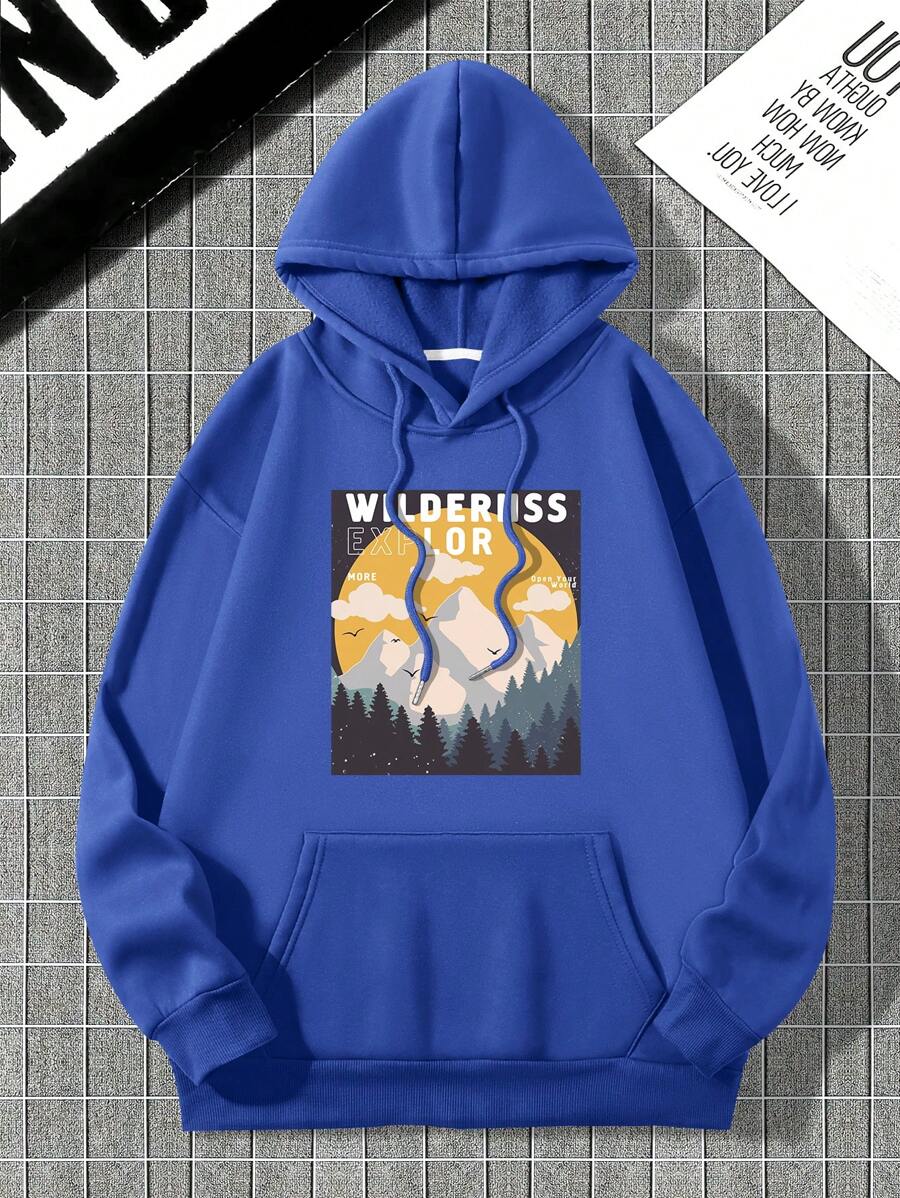 Sudadera Con Capucha Y Estampado Azul Para Hombre - Negro - Ver 1