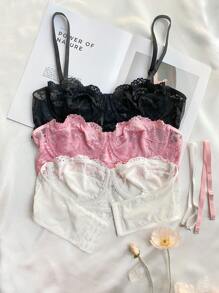 3pcs/Set Lingerie Bra Set (Black, White, Pink) - Multicolor - View 2