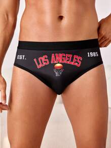 Men's Crown And Letter Print Briefs - Multicolor - View 1