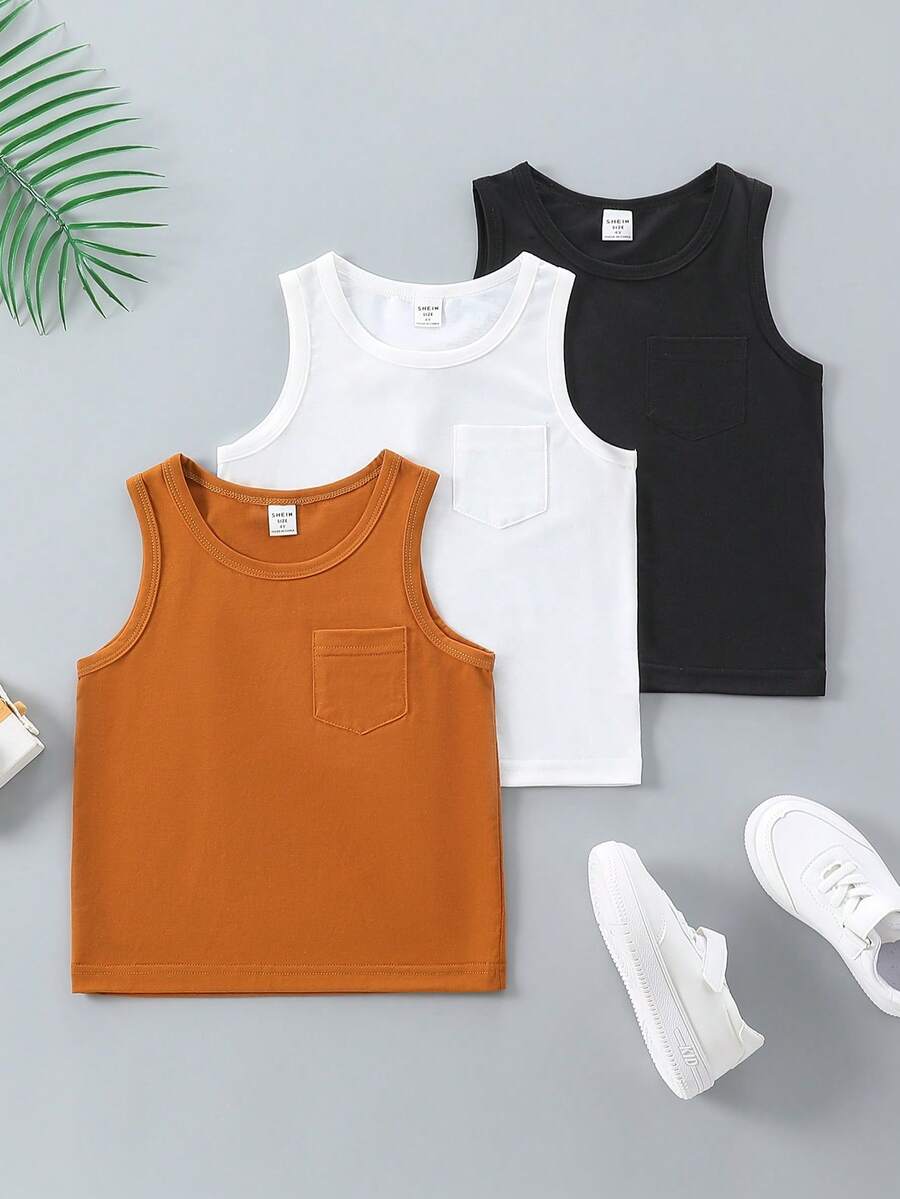 SHEIN 男童纯色上衣 3 件装 - 彩色 - 查看 1