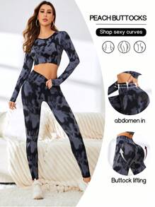 Easithlete Tie Dye Seamless Sports Set - Black - View 1