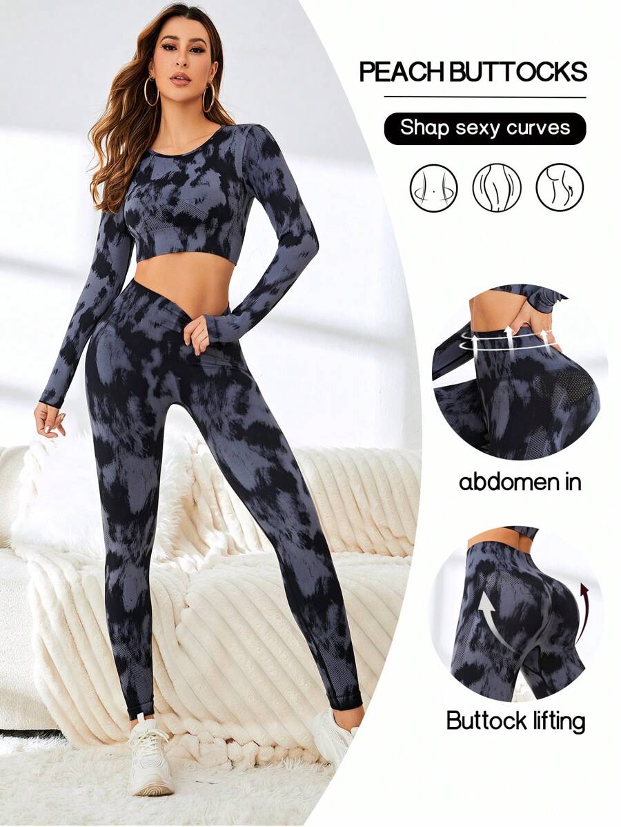 Easithlete Tie Dye Seamless Sports Set - Black - View 1