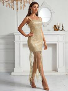 SHEIN Belle Fringe Hem Sequin Dress