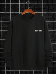 Manfinity LEGND 男士抓绒卫衣，背面印有字母图案 - 黑色 - 查看 6