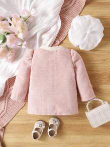 2pcs Baby Girls' Elegant Patchwork Bowknot Decor Long Sleeve Coat For Daily Wear In Autumn And Winter