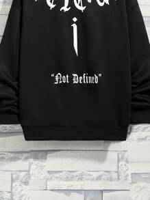 SHEIN Boys' Casual Letter Print Round Neck Knit Sweatshirt - Black - View 5