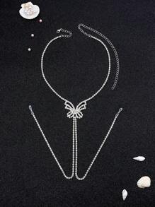 Bijuterii colier Y cu incrustații cu stras în formă de fluture pentru femei