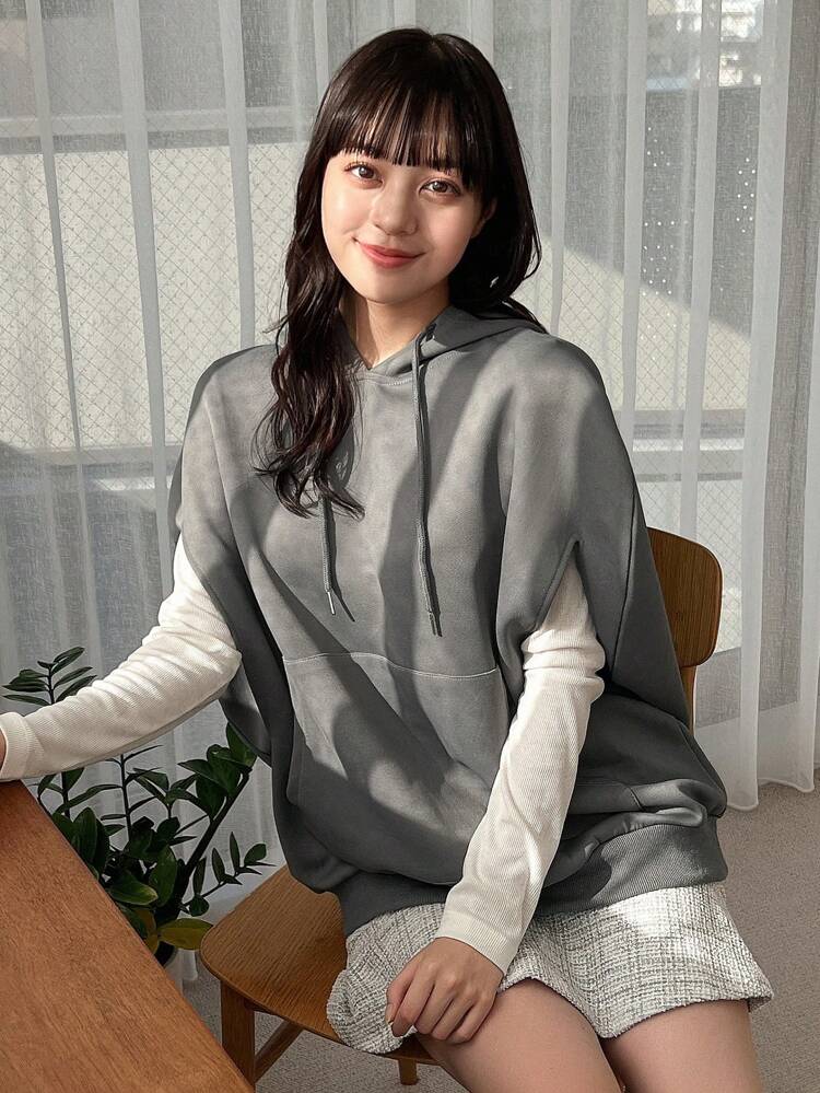 Hooded Sweatshirt With Cape Sleeves & Big Pocket,Fall Women Clothes