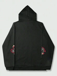 ROMWE MEN Street Life 男士字母&圖案拉鏈連帽衫 - 黑色 - 查看 2