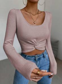 SHEIN Privé Xoắn Quần skinny Áo len Áo chui đầu - Màu tím - Xem 1