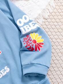 SHEIN Sudadera casual con estampado de eslogan para niña preadolescente en azul - Azul - Ver 4