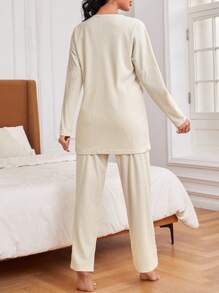 女士純色兩用拉鍊連身褲,適合家居穿著 - 白色 - 查看 2