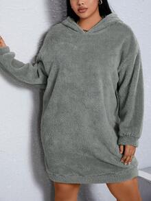 SHEIN EZwear Plus Size Solid Sweatshirt With Drop Shoulder And Badge Detail - Dark Grey - View 5
