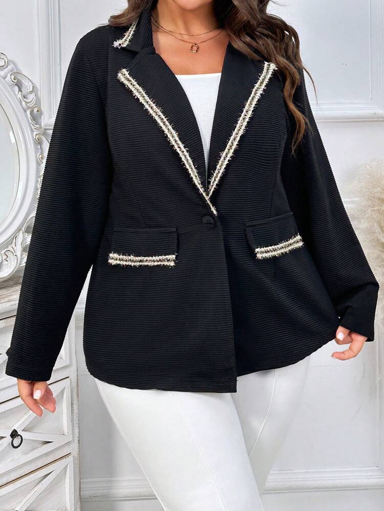 Plus Size Women's Color-block Edge Single Button Blazer