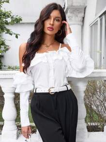 Aveloria 單色長袖襯衫,配以荷葉邊裝飾