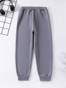 SHEIN Tween Boy 针织加厚保暖内衬运动裤，适合运动、休闲穿着和居家保暖 - 灰色 - 查看 2