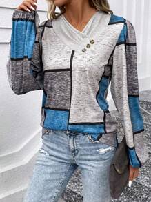 SHEIN Clasi Tay áo lồng đèn Khối màu Áo thun - Nhiều màu - Xem 3