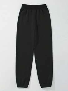SHEIN EZwear Christmas Print Thermal Sweatpants - Black - View 2
