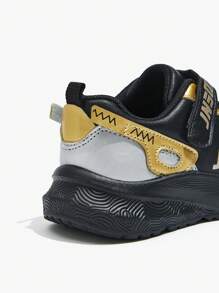 Fashionable Comfortable Flat Portable Boys' Gold Colorblock Sneakers - Black - View 4