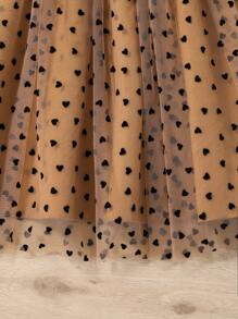 SHEIN 秋冬款鈕扣前背心+針織長袖愛心圖案蕾絲裙 - 卡其色 - 查看 5