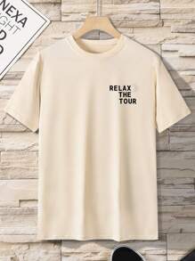 Manfinity Dauomo Men's Printed Short Sleeve T-shirt With Back Design - Khaki - View 2