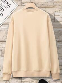 男士印花簡約設計衛衣 - 卡其色 - 查看 2