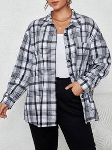 SHEIN Franclia Plus Plaid Print Drop Shoulder Shirt - Multicolor - View 4